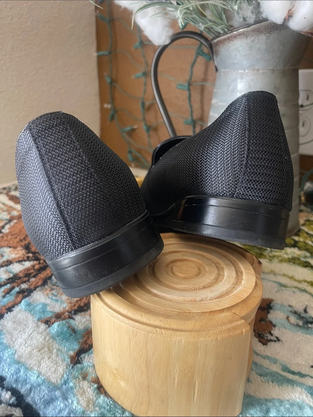 Van Heusen Black Textured Slip-On Loafers